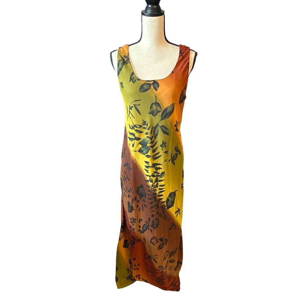 Jessica Howard Vintage Dress Maxi Sleeveless Ombre Brown Orange Lined Size 14